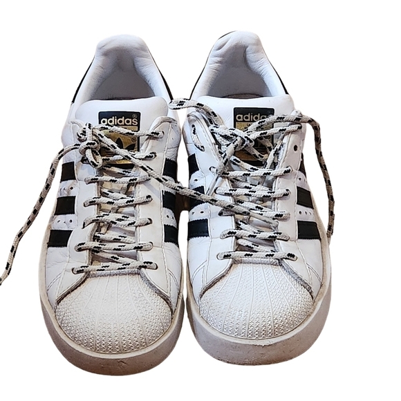 Adidas Superstar original white black gold metallic striped pull-on sneaker shoe - Picture 2 of 10